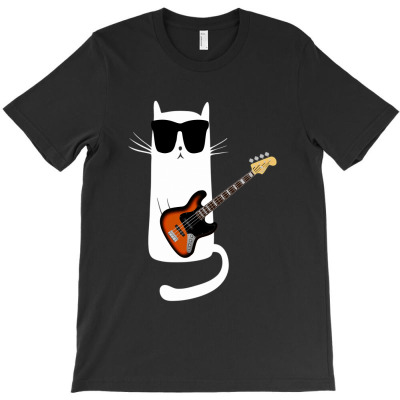Funny Cat Wearing Sunglasses Playing Bass Guitar T-shirt Designed By Mrt90