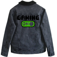 Gaming Mode On Nerd Geek Pc Controller Graphic Gamer Sayings Graphic C Unisex Sherpa-lined Denim Jacket | Artistshot