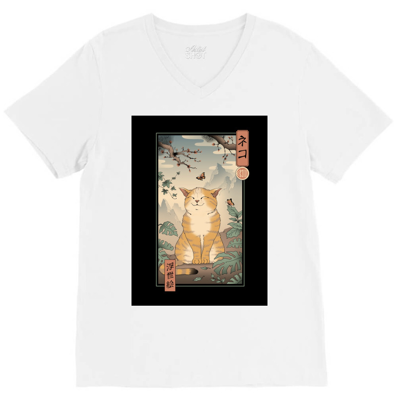 Edo Cat Poster Aesthetic V-neck Tee | Artistshot