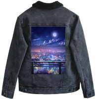 Lofi City Poster Aesthetic Unisex Sherpa-lined Denim Jacket | Artistshot