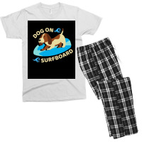 Happy Dog On Surfboard Wave Throw Pillow Tshirt Poster Humor Men's T-shirt Pajama Set | Artistshot