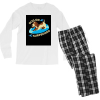 Happy Dog On Surfboard Wave Throw Pillow Tshirt Poster Humor Men's Long Sleeve Pajama Set | Artistshot