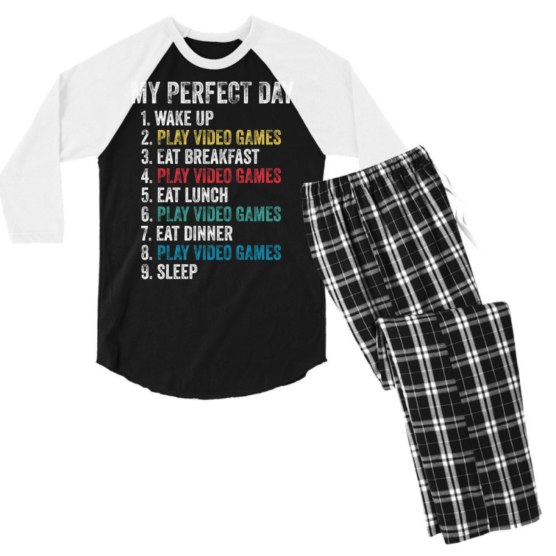 Perfect Day Play Video Games Funny Gamer Gift Classic Tshirt Hippie No Men's 3/4 Sleeve Pajama Set | Artistshot