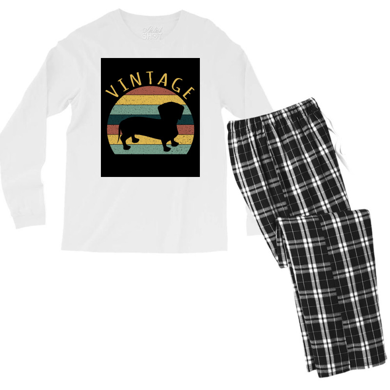 Silhouette Of A Dog Design Retro Colors Pet Lover Poster Hipster Men's Long Sleeve Pajama Set | Artistshot