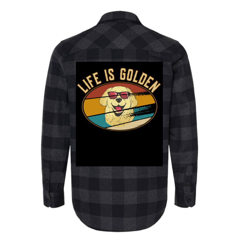 Retro Golden Retriever Life Is Golden Poster Flannel Shirt | Artistshot