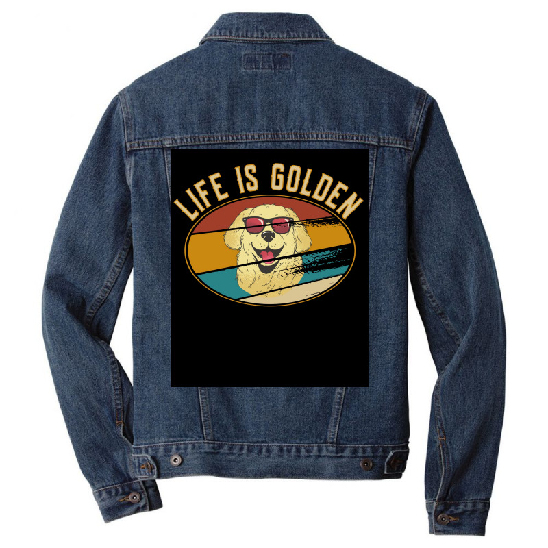 Retro Golden Retriever Life Is Golden Poster Men Denim Jacket | Artistshot