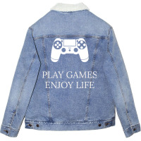 Play Games Enjoy Life V2 Blue Active Tshirt Summer Unisex Sherpa-lined Denim Jacket | Artistshot