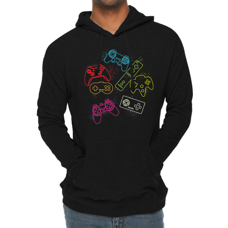 Retro Game Controller Collage Video Gamer Design Classic Tshirt Quote Lightweight Hoodie | Artistshot