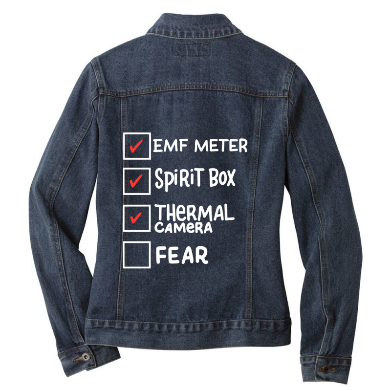 Ghost Hunting Paranormal Investigator Emf Meter Phasmophobia Ladies Denim Jacket by ReenaKonicek | Artistshot