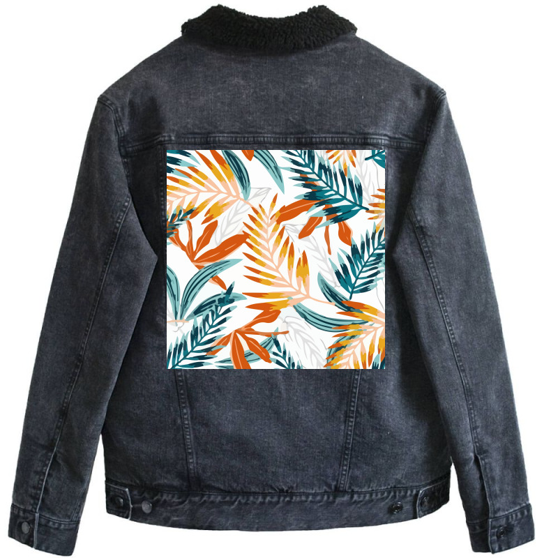 Trend Seamless Pattern Bright Tropical Leaves Plants  Nature Unisex Sherpa-lined Denim Jacket | Artistshot