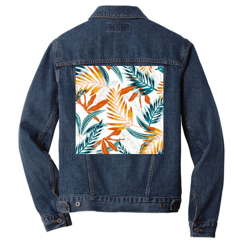 Trend Seamless Pattern Bright Tropical Leaves Plants  Nature Men Denim Jacket | Artistshot