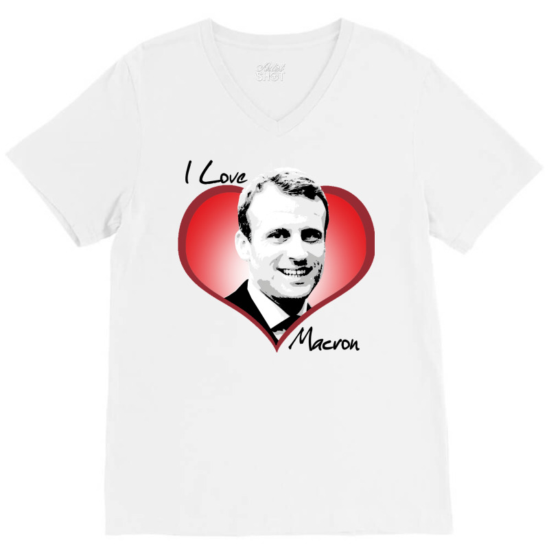 I Love Macron Fitted  80s V-neck Tee | Artistshot