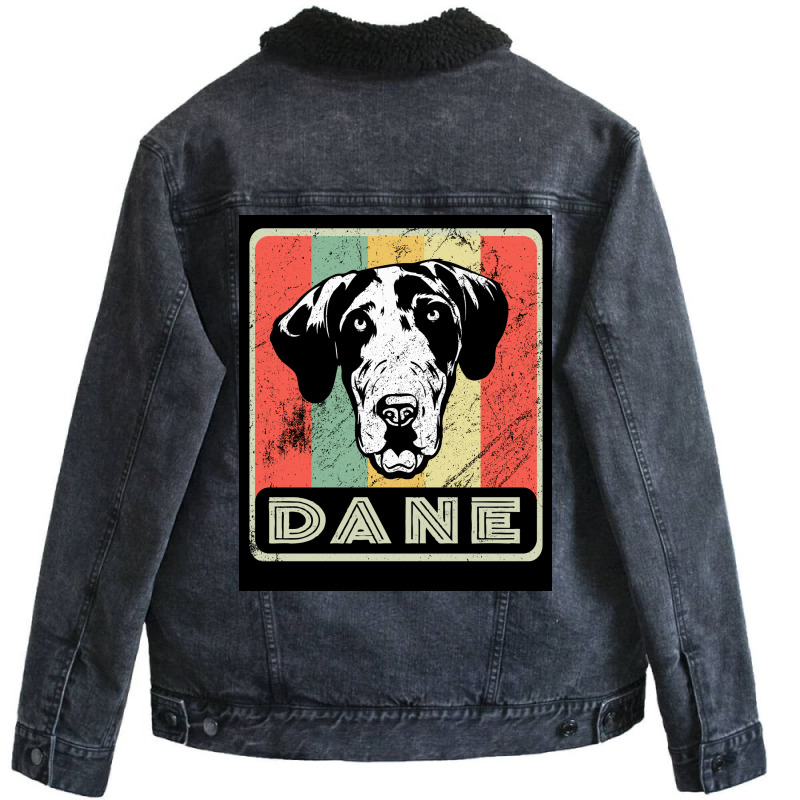 Vintage Dane Dog Gift For Dog Lover Poster Blue Unisex Sherpa-lined Denim Jacket | Artistshot