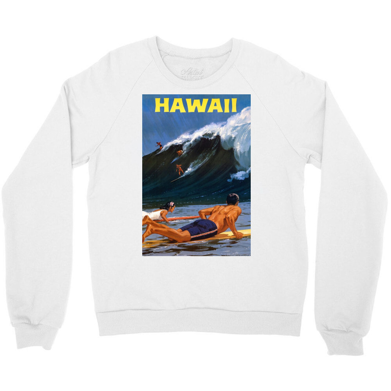 Hawaii Vintage Travel Poster Restored Crewneck Sweatshirt | Artistshot