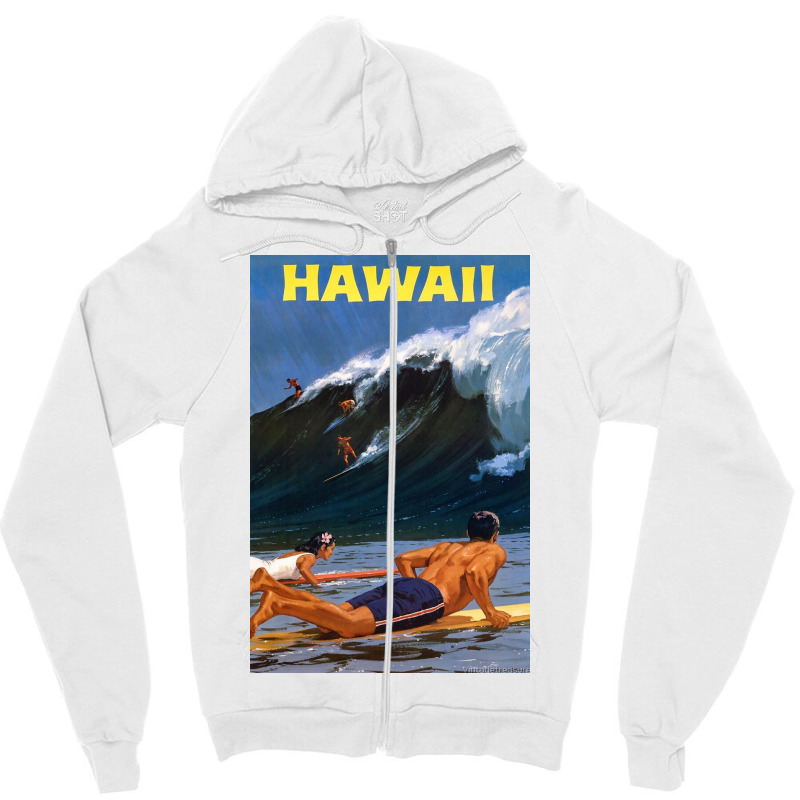 Hawaii Vintage Travel Poster Restored Zipper Hoodie | Artistshot