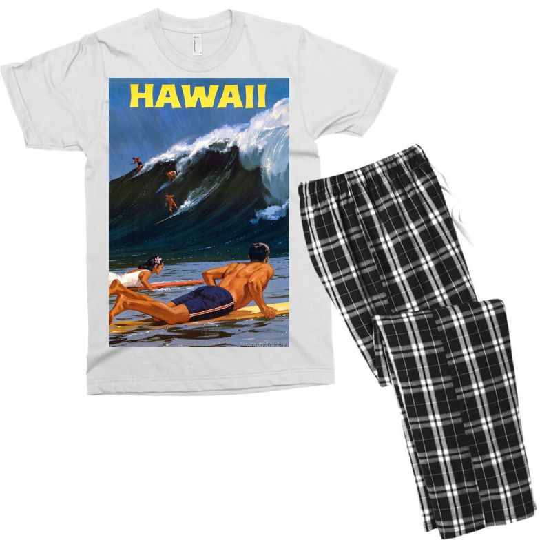 Hawaii Vintage Travel Poster Restored Men's T-shirt Pajama Set | Artistshot