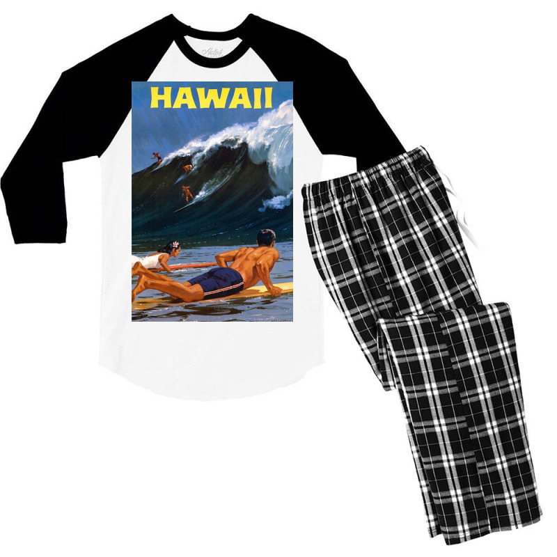 Hawaii Vintage Travel Poster Restored Men's 3/4 Sleeve Pajama Set | Artistshot