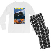 Hawaii Vintage Travel Poster Restored Men's Long Sleeve Pajama Set | Artistshot