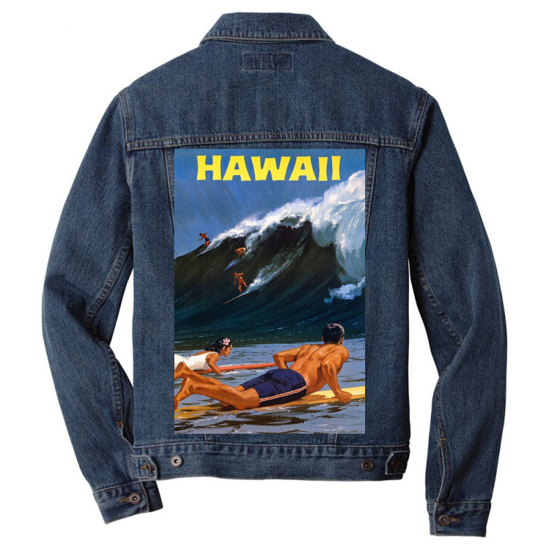 Hawaii Vintage Travel Poster Restored Men Denim Jacket | Artistshot