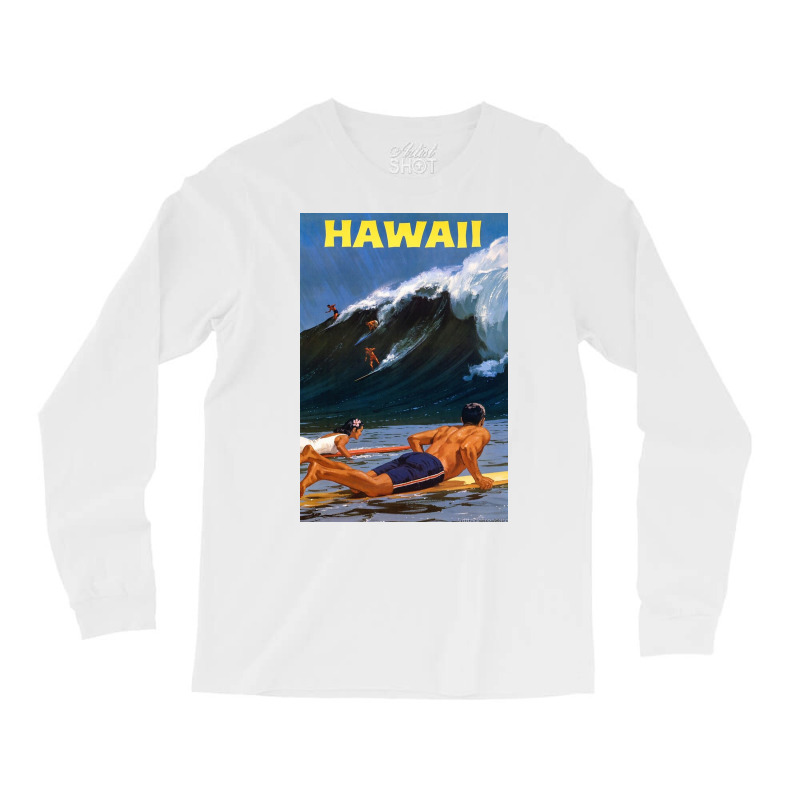 Hawaii Vintage Travel Poster Restored Long Sleeve Shirts | Artistshot