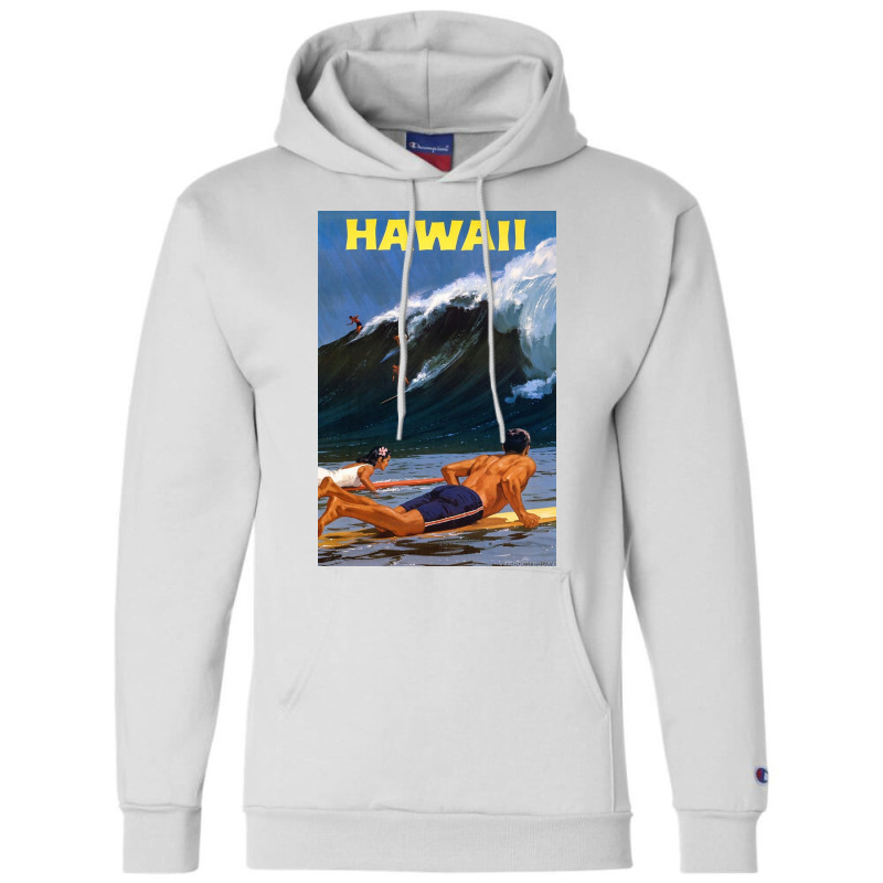 Hawaii Vintage Travel Poster Restored Champion Hoodie | Artistshot