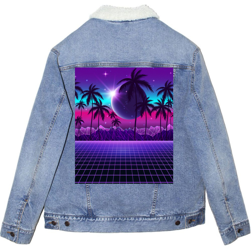 Twilight Retrowave Unisex Sherpa-Lined Denim Jacket by muingalivera | Artistshot