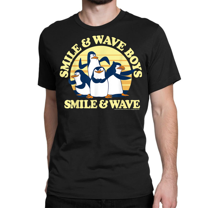 Madagascar Penguins Smile And Wave Sunset Text Poster T Shirt Classic  T-shirt. By Artistshot