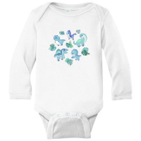 Blue Dinosaurs Long Sleeve Baby Bodysuit | Artistshot