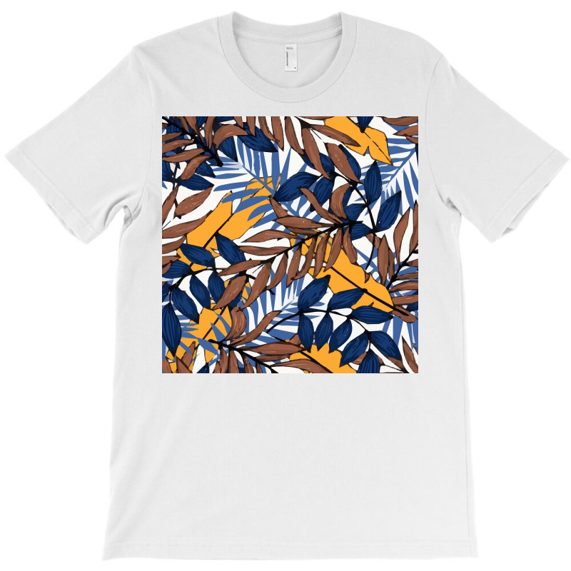 Trend Pattern With Blue Yellow Leaves Plants Poster Nature T-shirt | Artistshot