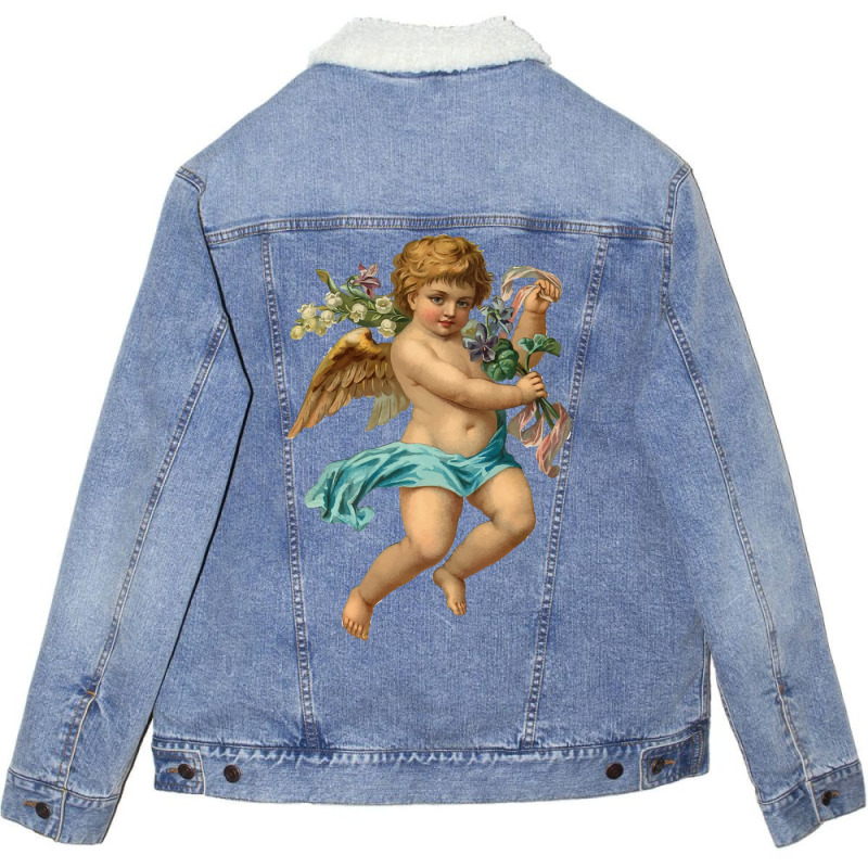 Vintage Cherub Angelic Angel Unisex Sherpa-Lined Denim Jacket by buddoxhardoe | Artistshot