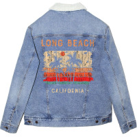 Long Beach California Summer Beach Sunset Retro Unisex Sherpa-lined Denim Jacket | Artistshot