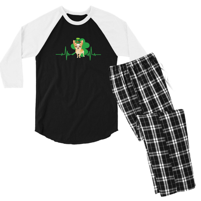 Chihuahua Dog Heartbeat Leprechaun Shamrock St Patricks Day Men's 3/4 Sleeve Pajama Set | Artistshot