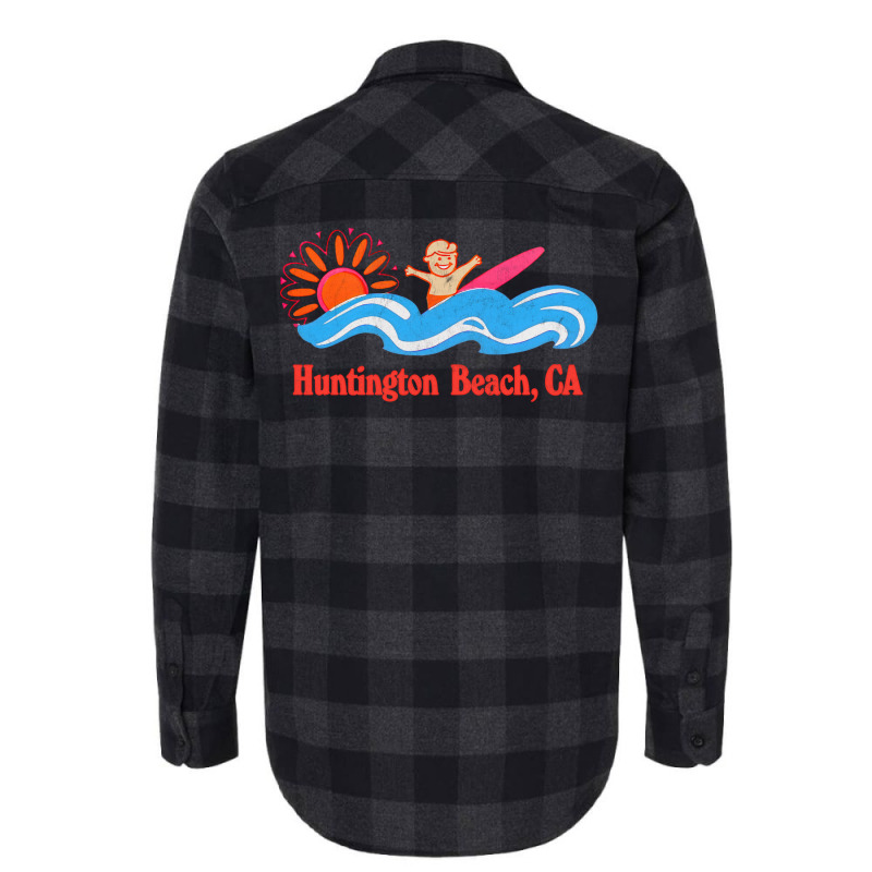 Huntington Beach, Ca   Original Retro Style Surf Beach Design Flannel Shirt | Artistshot