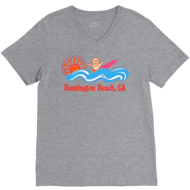 Huntington Beach, Ca   Original Retro Style Surf Beach Design V-neck Tee | Artistshot