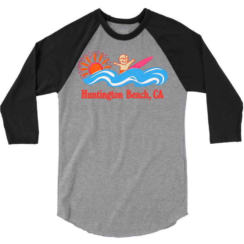 Huntington Beach, Ca   Original Retro Style Surf Beach Design 3/4 Sleeve Shirt | Artistshot