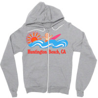 Huntington Beach, Ca   Original Retro Style Surf Beach Design Zipper Hoodie | Artistshot