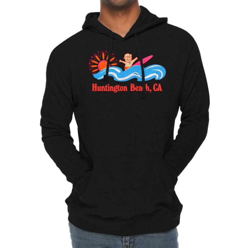 Huntington Beach, Ca   Original Retro Style Surf Beach Design Lightweight Hoodie | Artistshot