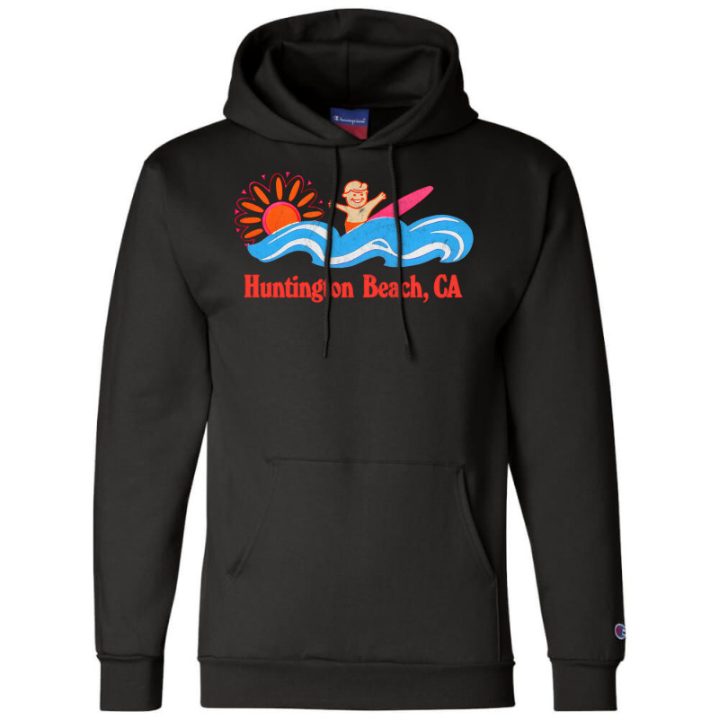 Huntington Beach, Ca   Original Retro Style Surf Beach Design Champion Hoodie | Artistshot