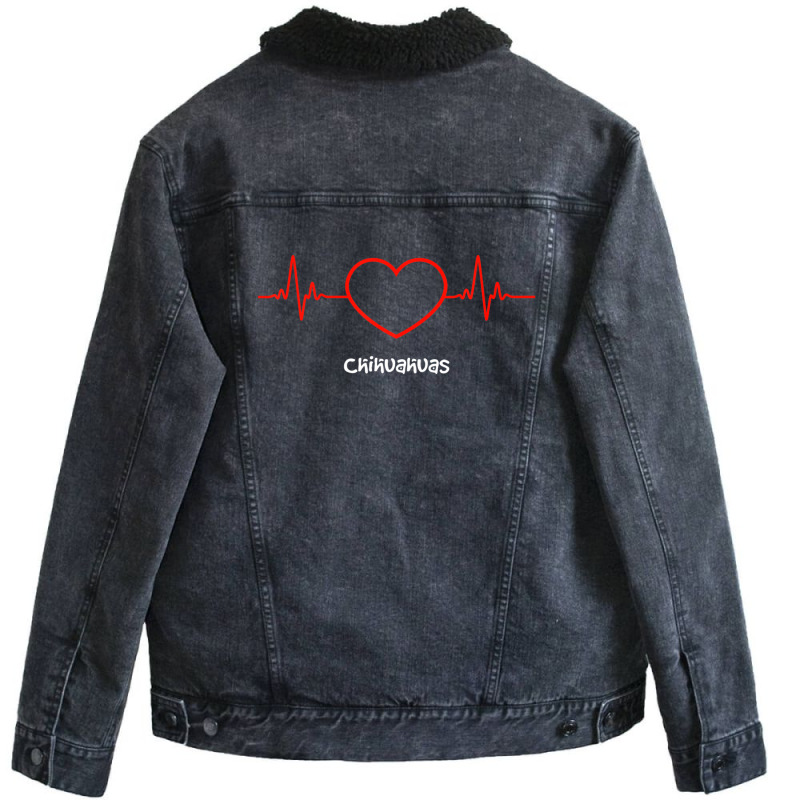 Chihuahua Heartbeat Love My Dog Design Unisex Sherpa-lined Denim Jacket | Artistshot