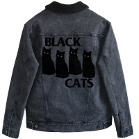 Black Cat Flag   Faded Style Kitty Fan Design Unisex Sherpa-lined Denim Jacket | Artistshot