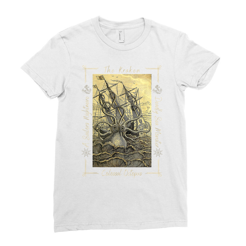 Giant Octopus Pirate Ship Vintage Kraken Sailing Squid T Shirt Ladies Fitted T-Shirt by tawny4okburd | Artistshot