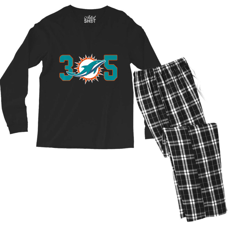 305 Modern Miami Football, Cool Dolphin, Tailgate Party Fan Premium Men's Long Sleeve Pajama Set | Artistshot