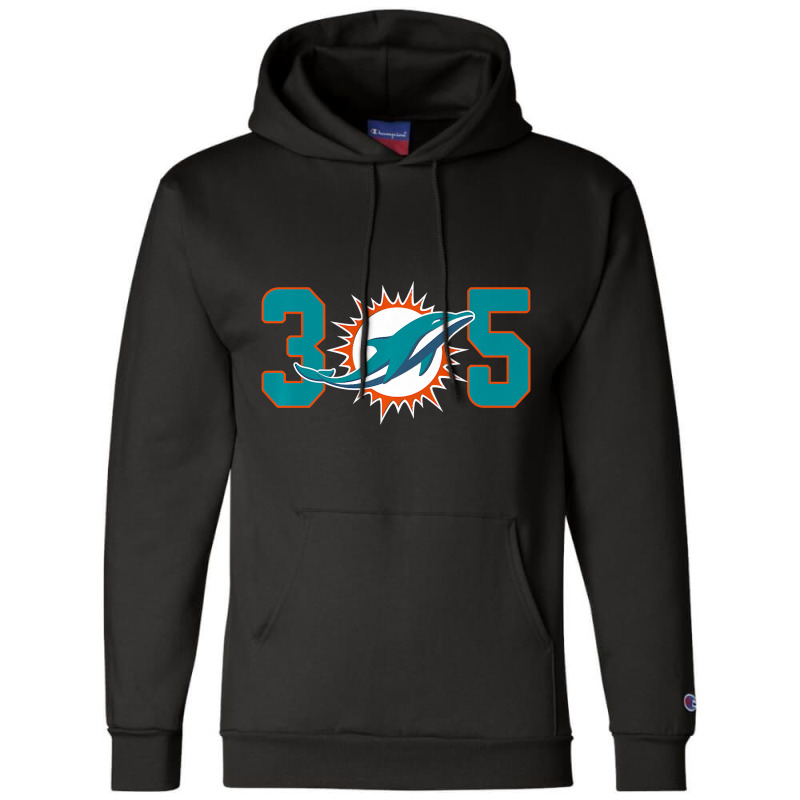 305 Modern Miami Football, Cool Dolphin, Tailgate Party Fan Premium Champion Hoodie | Artistshot