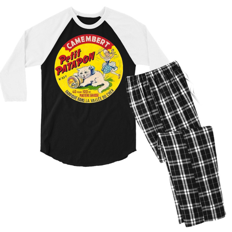 Camembert Petit Patapon     Vintage Francophile Cheese Label Men's 3/4 Sleeve Pajama Set | Artistshot