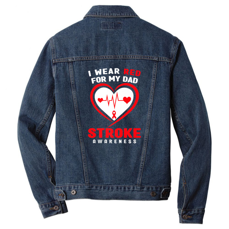 Stroke Awareness  - I Wear Red For My Dad Men Denim Jacket | Artistshot