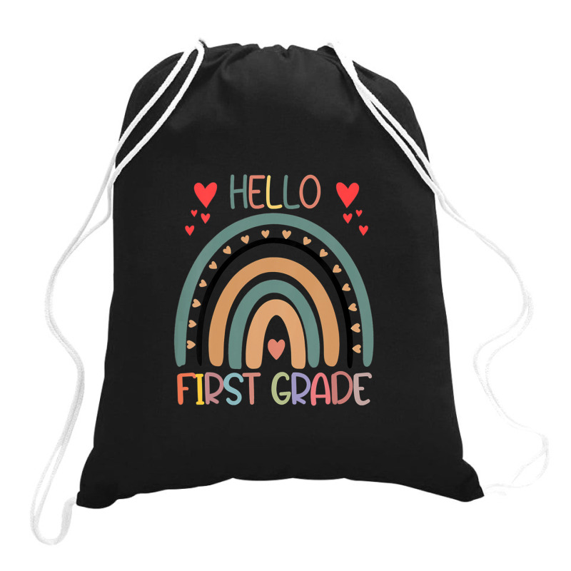 Hello First Grade Rainbow Back To School Teachers Kids Girls Drawstring Bags | Artistshot