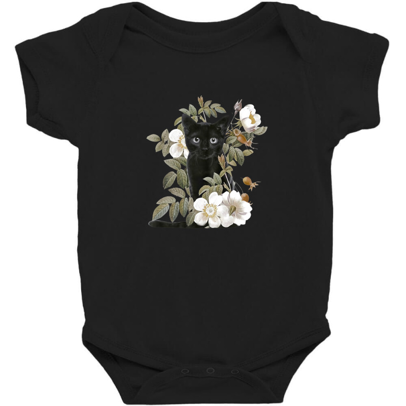 Womens Black Cat Flower White Gifts Black Cat Loves Baby Bodysuit by eskalitiffay | Artistshot