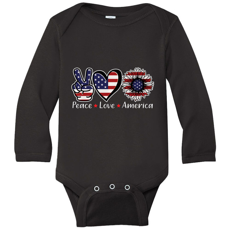 Hot Trend Peace Love America Women Girls Sunflower 4th Long Sleeve Baby Bodysuit by yumgaugeteuda | Artistshot