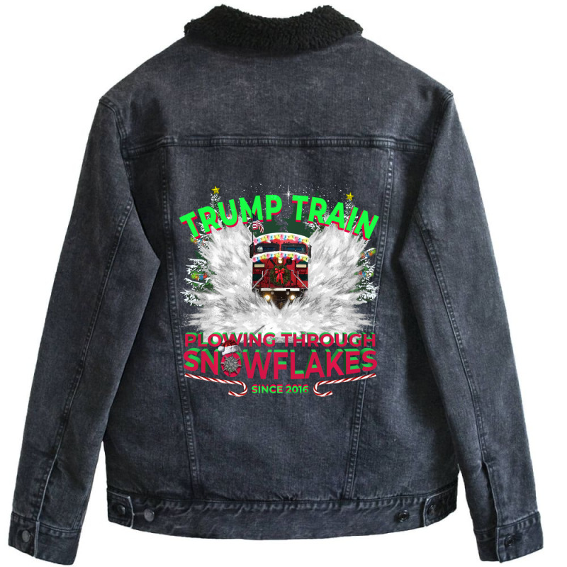 Trending Plow Snowflakes This Christmas & Don A Maga Trump Train 2024 Unisex Sherpa-Lined Denim Jacket by yumgaugeteuda | Artistshot