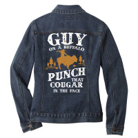 Guy On A Buffalo Punch That Cougar In The Face Ladies Denim Jacket | Artistshot